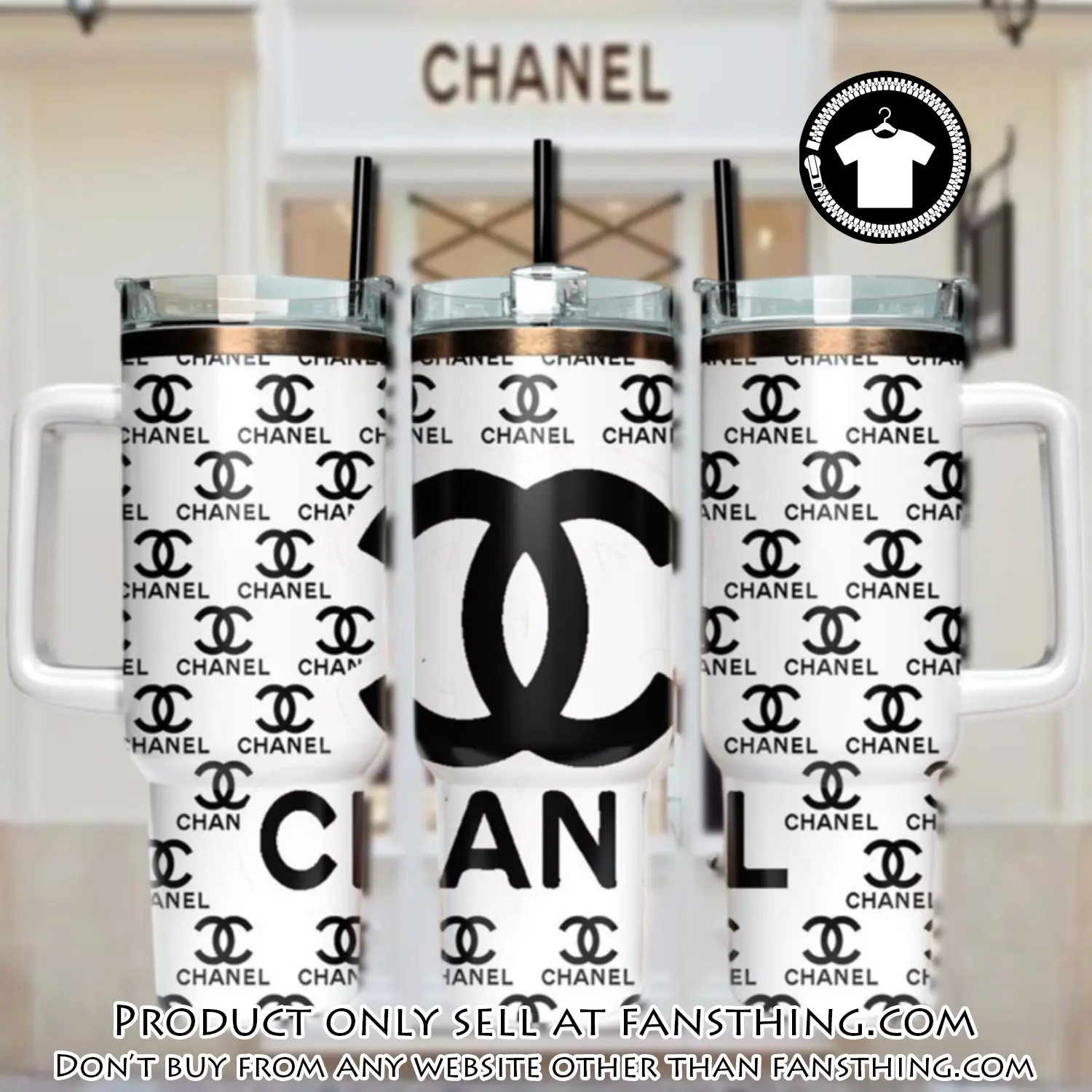 Black chanel logo 40oz stanley tumbler ktb1061 fst0535774